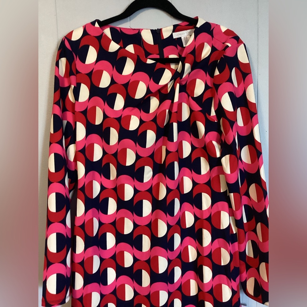 NWT London Times Twist Neck Geo Print Long sleeve Shift Dress Size 12 - Picture 7 of 12
